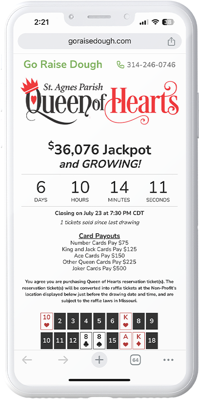 phone showing queen of hearts raffle online tracking